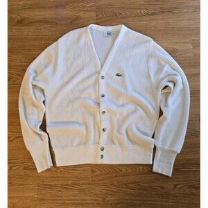 Vintage Izod Lacoste Sweater Men M  Cream Cardigan Preppy Grandpa USA 80s
